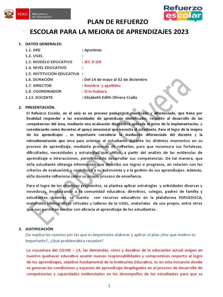 Plan de Refuerzo Escolar 2023 Apurímac | PDF | Evaluación | Aprendizaje