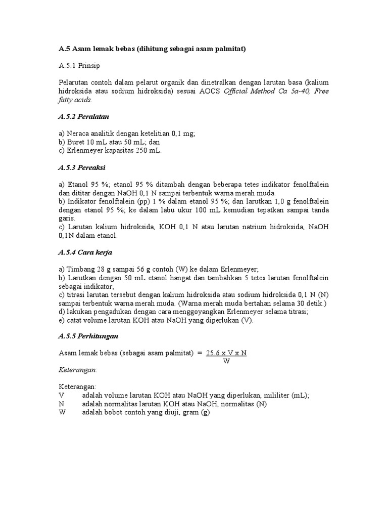 Fatty Acids.: A.5 Asam Lemak Bebas (Dihitung Sebagai Asam Palmitat) | PDF