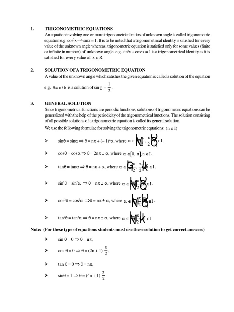 Trigonometric Equation-01-Theory | PDF | Trigonometric Functions ...