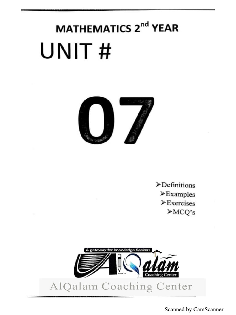 2nd Year Math Chapter 7 Notes PDF | PDF
