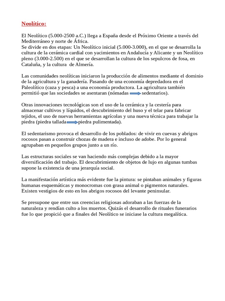 BLOQUE 1. Historia de España PDF Neolítico