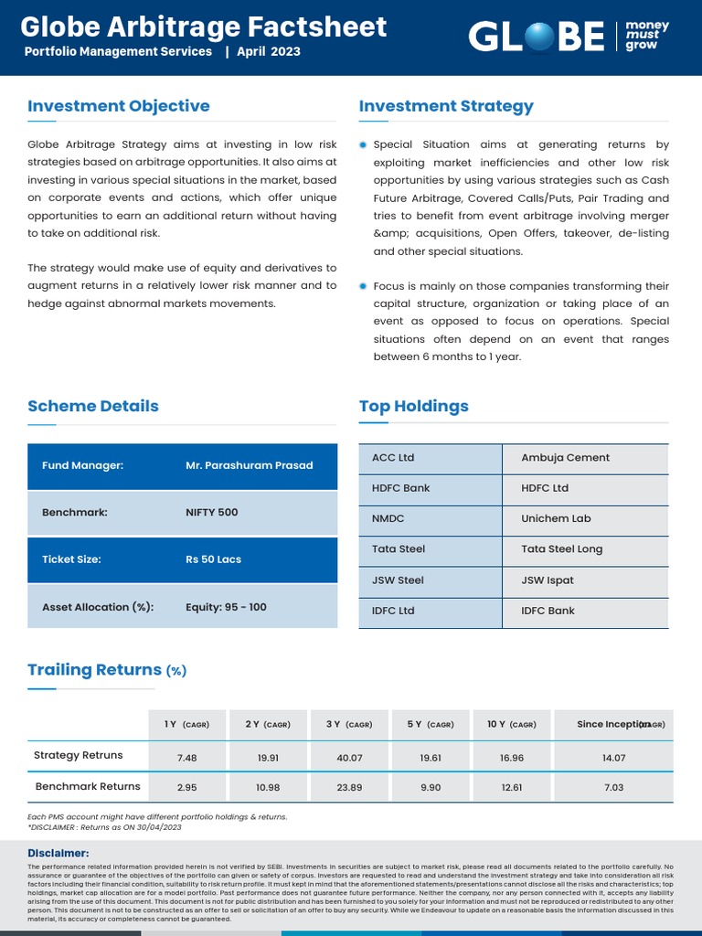 Factsheet - Globe Arbitrage April 2023 | PDF | Arbitrage | Investment ...