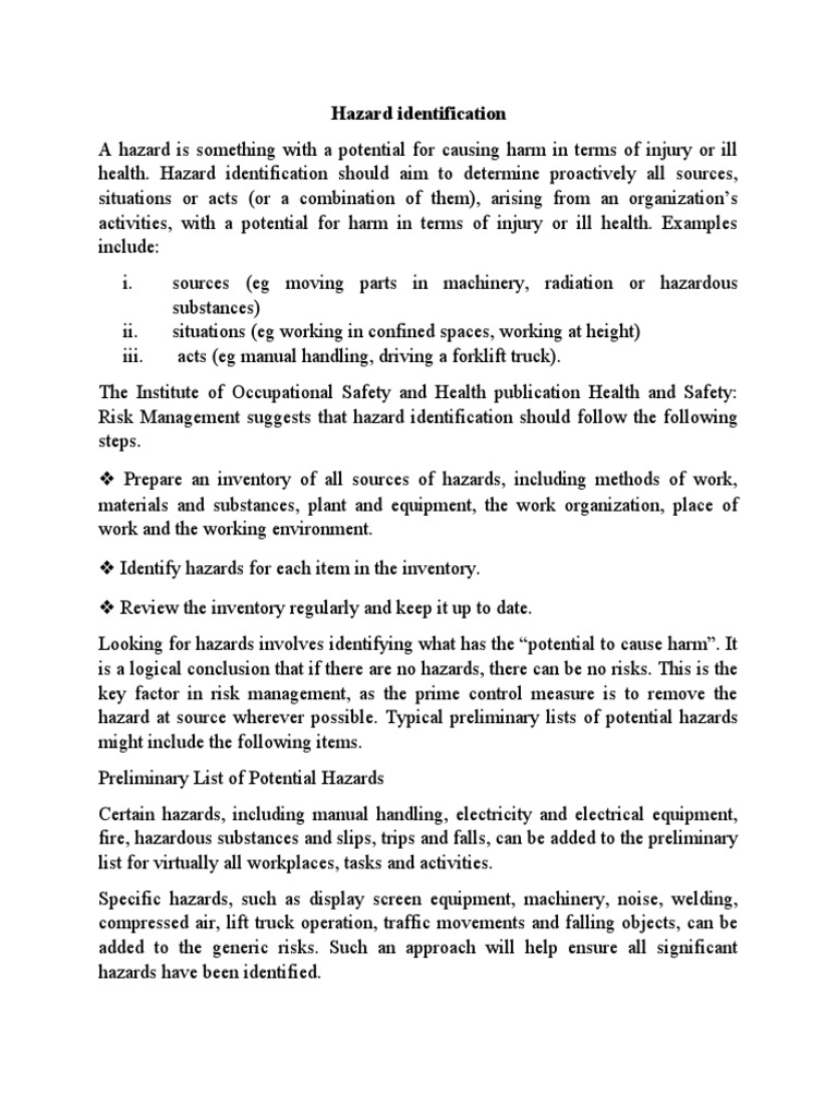 Hazard Identification Pdf Risk Risk Assessment