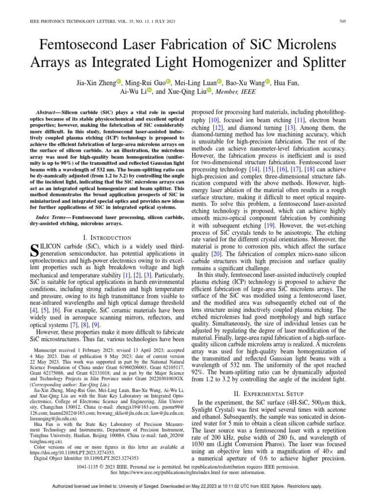 Femtosecond Laser Fabrication of SiC Microlens Arrays As Integrated