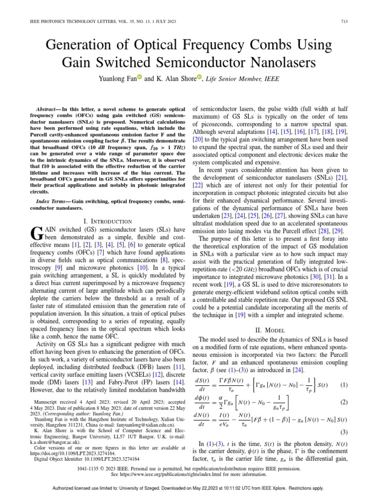Generation of Optical Frequency Combs Using Gain Switched Semiconductor ...