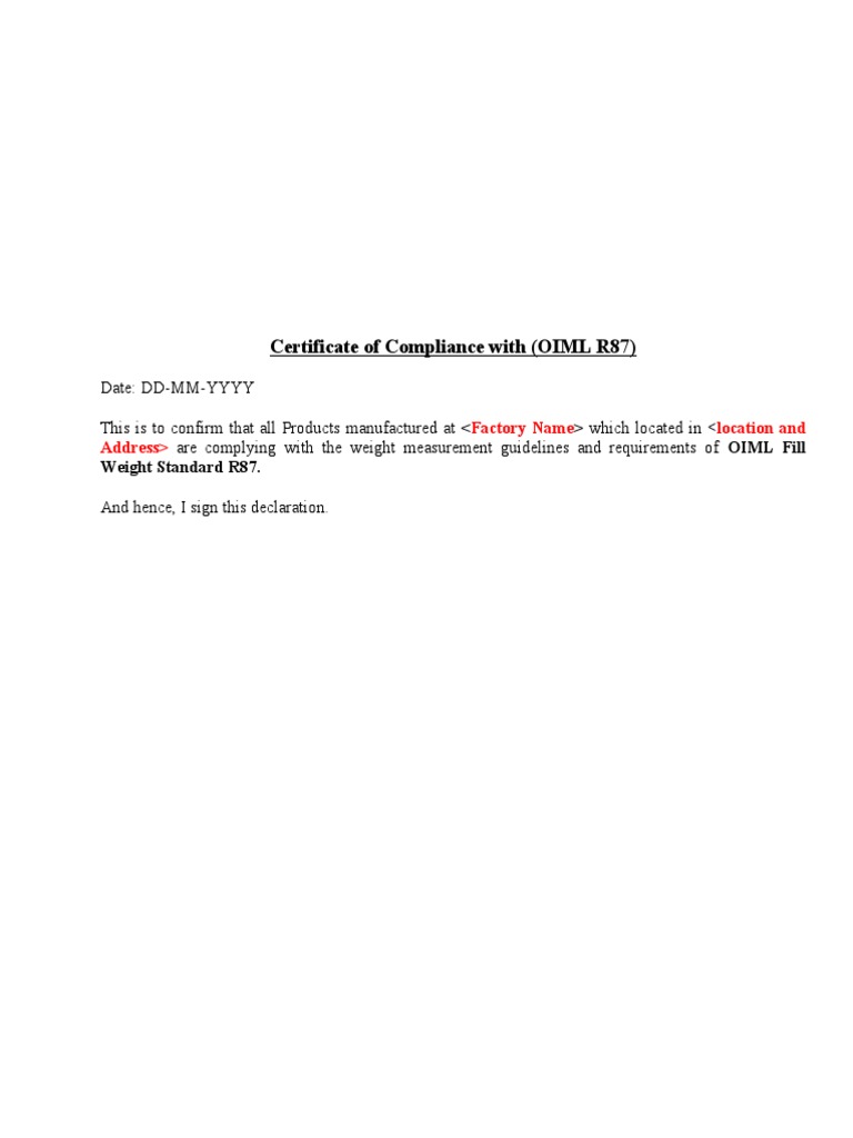 Declaration For Pre-Pakaging OIML R87 | PDF