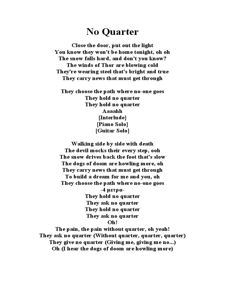 No Quarter Led Zeppelin Lyrics PDF