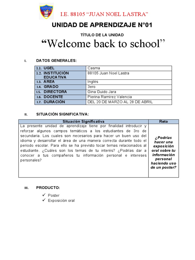 Primera Unidad de Aprendizaje Tercer Grado | PDF | Aprendizaje | Evaluación