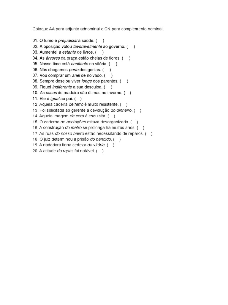 Adjunto Adnominal e Complemento Nominal | PDF