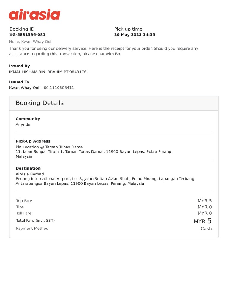 Delivery Receipt for Kwan Whay Ooi | PDF