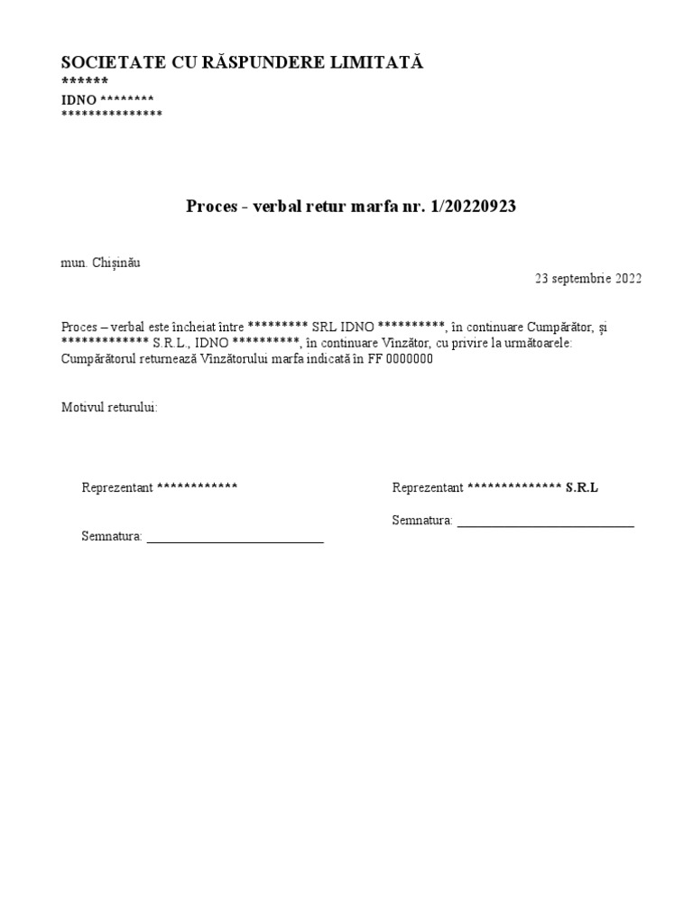 Proces - Verbal Retur Marfa | PDF