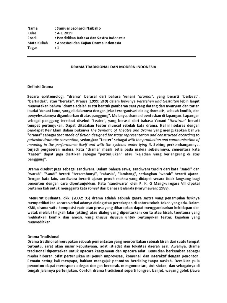 Drama Tradisional Dan Modern Indonesia | PDF