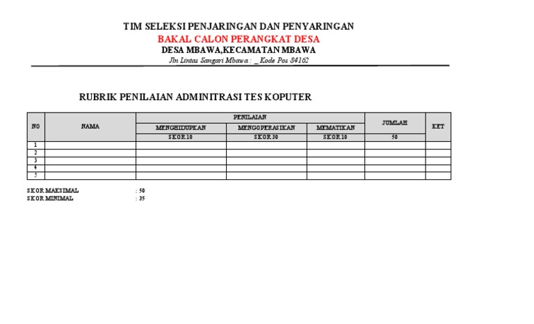 Penilaian Tes Komputer Perangkat Desa | PDF