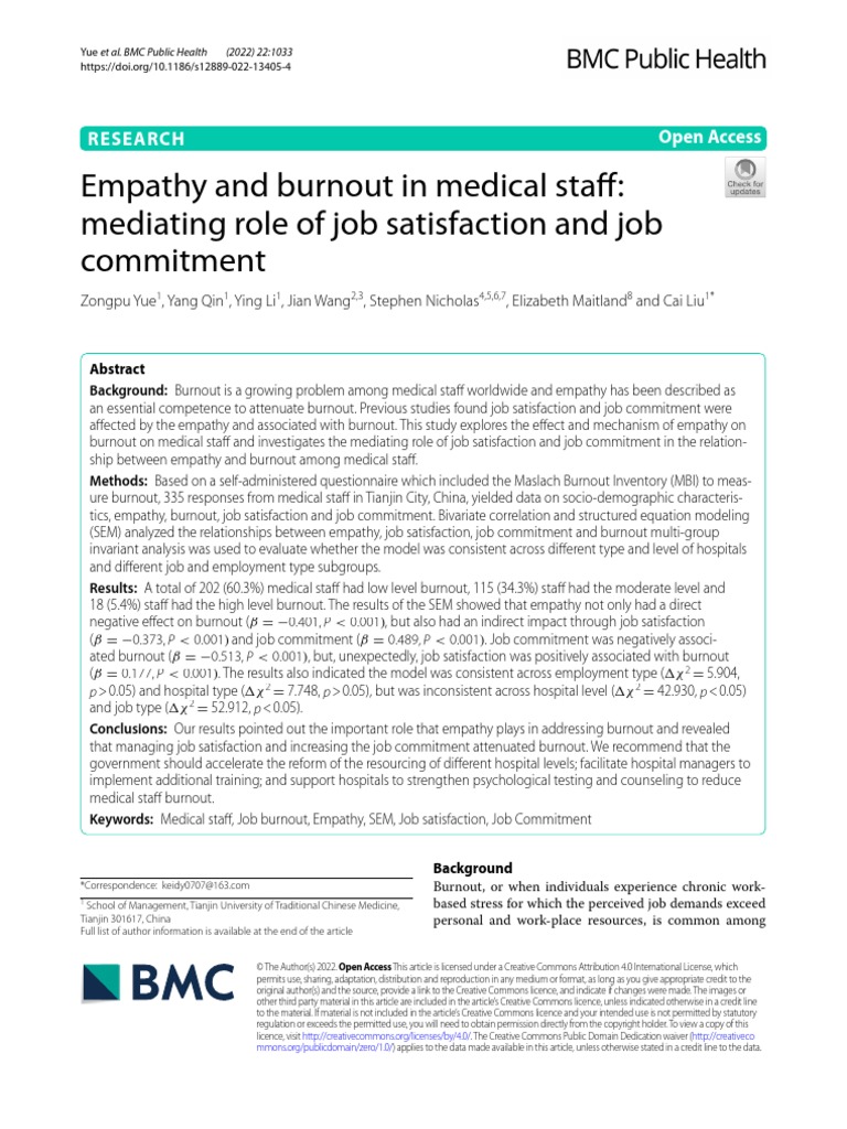 Empathy and Burnout in Medical Staff | PDF | Occupational Burnout | Empathy
