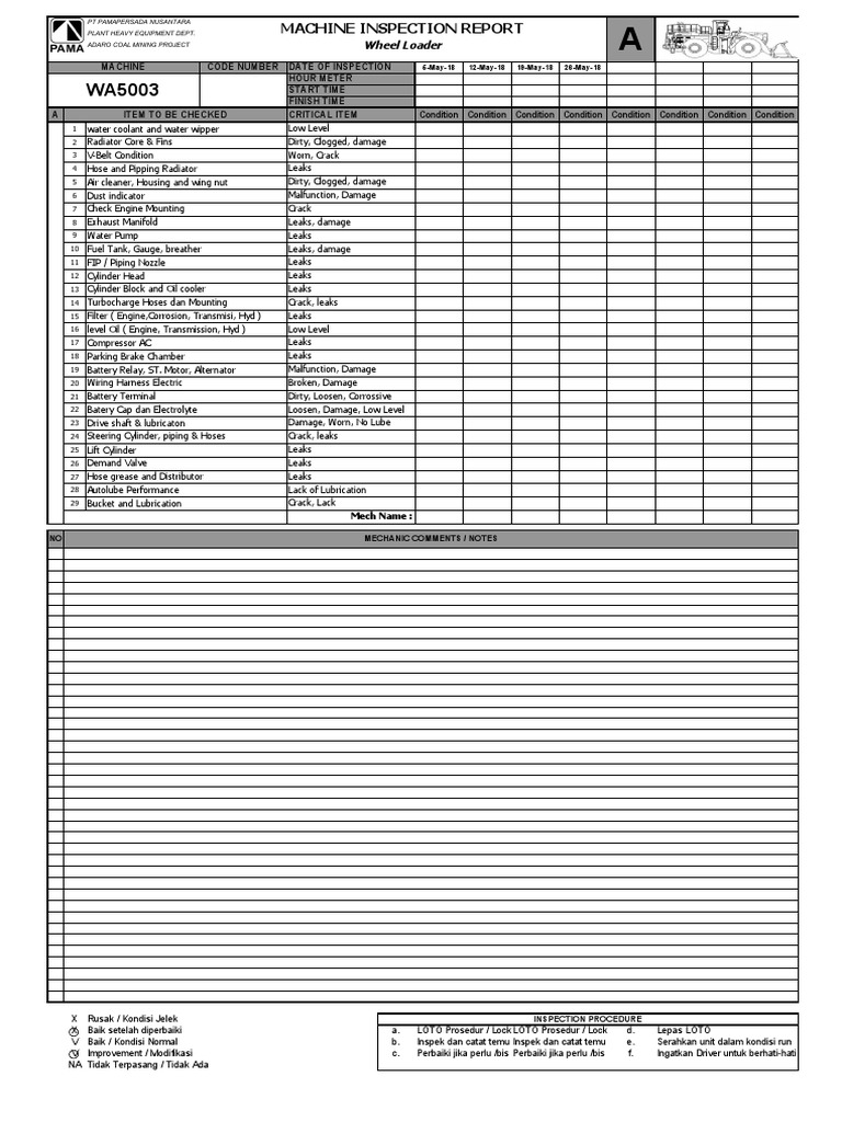 Wheel Loader Inspection Report | PDF | Leak | Engines
