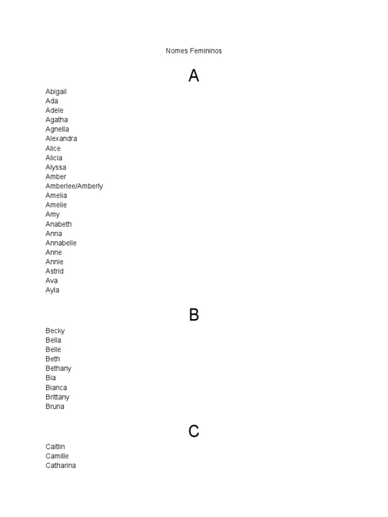 Lista De Nomes Pdf