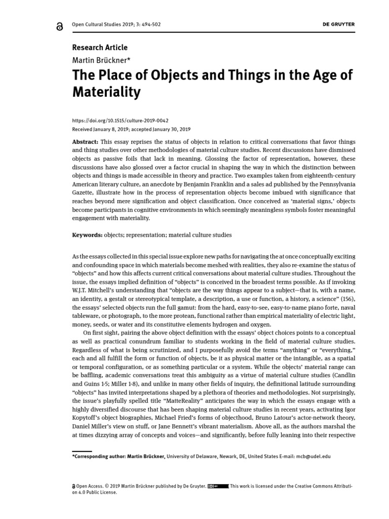 Objects vs. Things in Material Culture | PDF | Representation (Arts ...