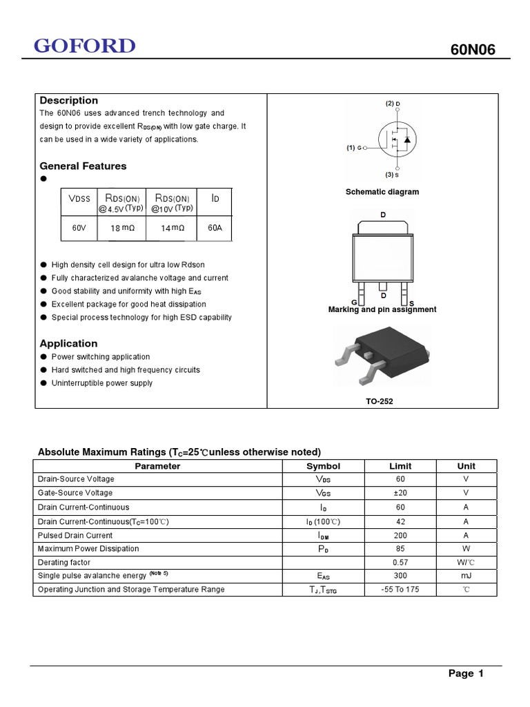 60N06 Datasheet | PDF | Diode | Capacitor