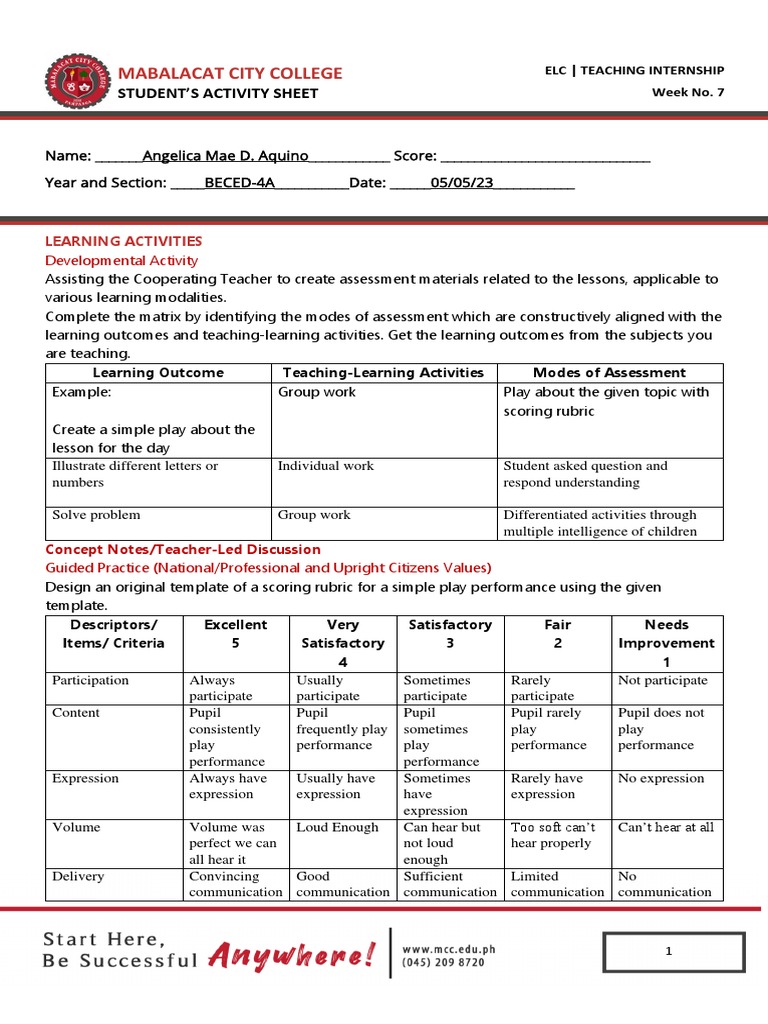 Assessment Tools and Reflection Templates | PDF | Educational ...