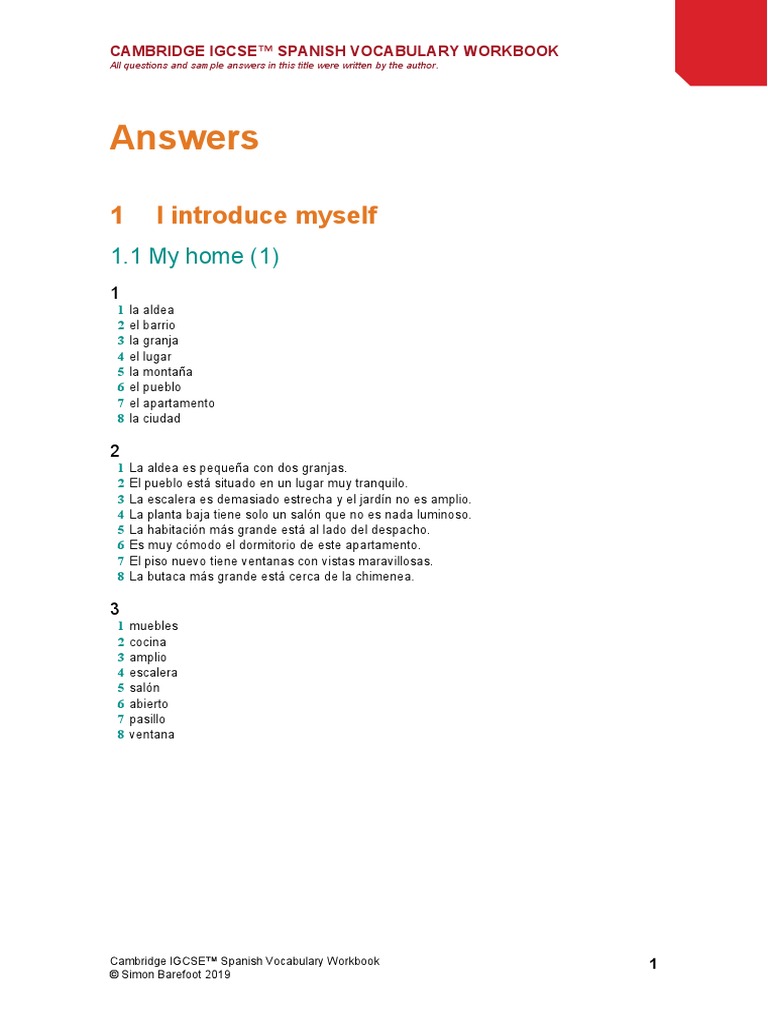 Cam IGCSE Spanish Vocab WB Answers | PDF | Tormentas