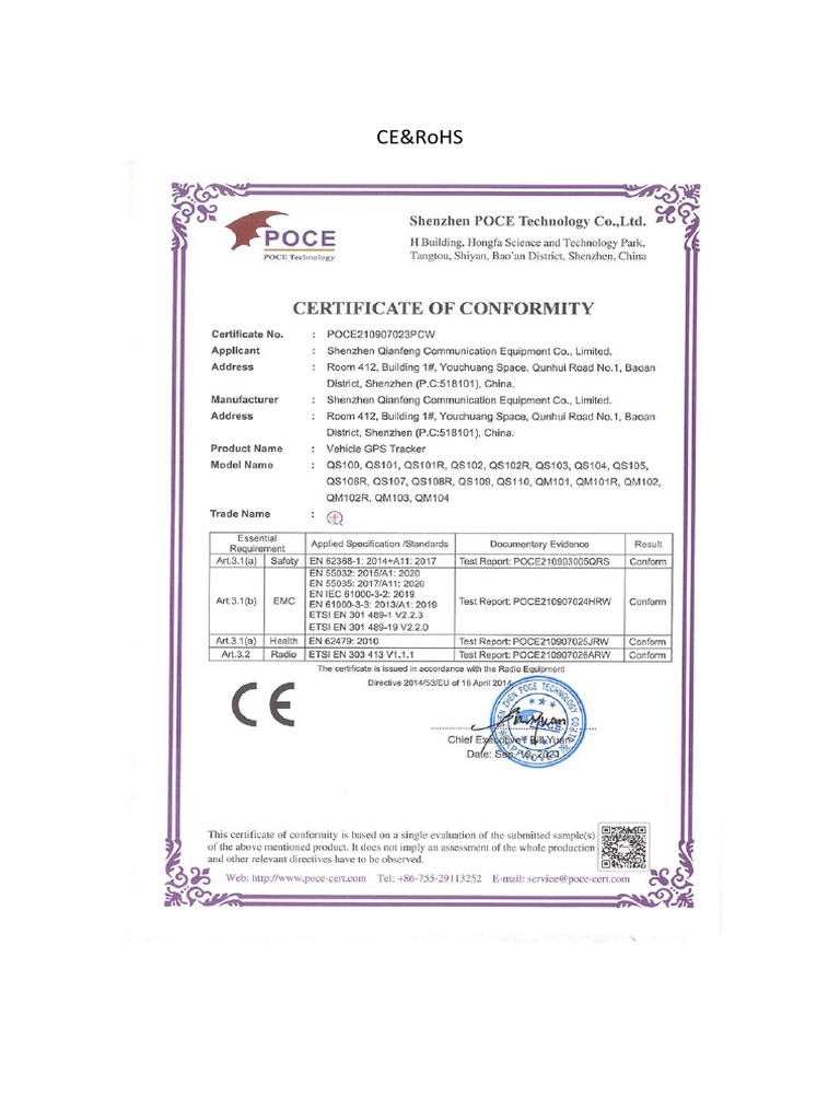 GPS tracker Certification PDF