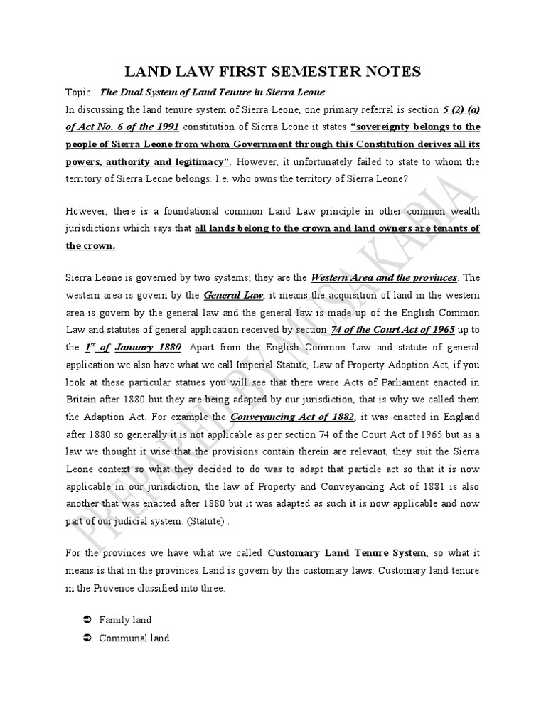 Land law first semester notes pdf lease fee simple