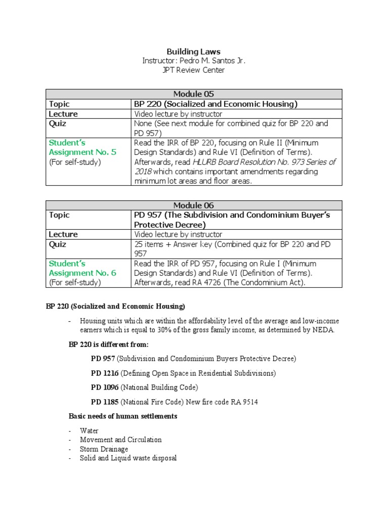 BP 220 vs PD 957: Housing Regulations | PDF | Stairs | Buildings And ...