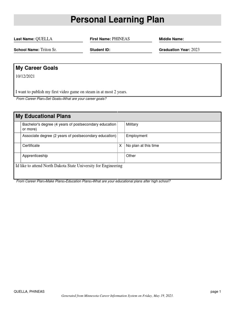 Personal Learning Plan 2 | PDF | Résumé