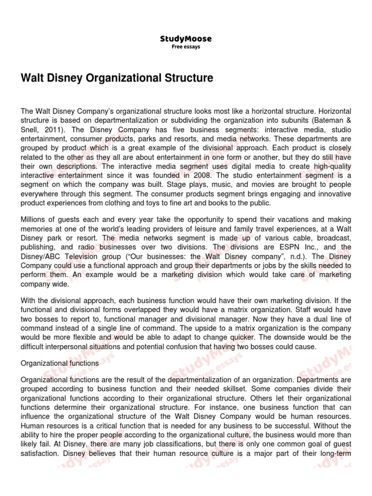 Walt Disney Organizational Structure PDF Organizational Structure