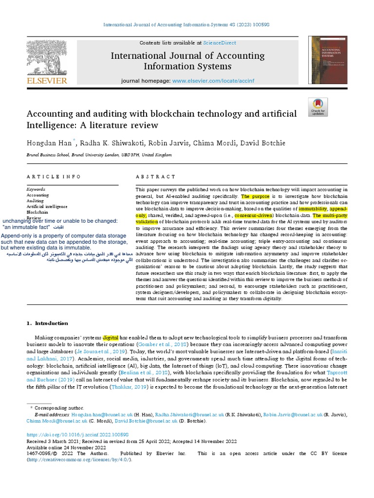 Accounting and Auditing With Blockchain Techno 2023 International | PDF ...