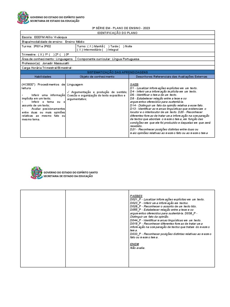 Plano de Ensino 3 SÉRIE EM | PDF