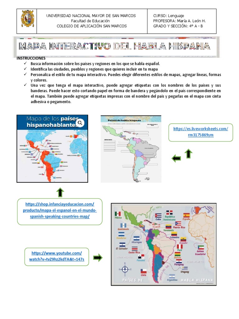 Actividad 4to A-B Mapa Interactivo Del Habla Hispana | PDF