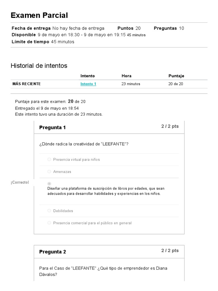 Examen Parcial sobre LEEFANTE | PDF | Iniciativa empresarial | Empresa ...