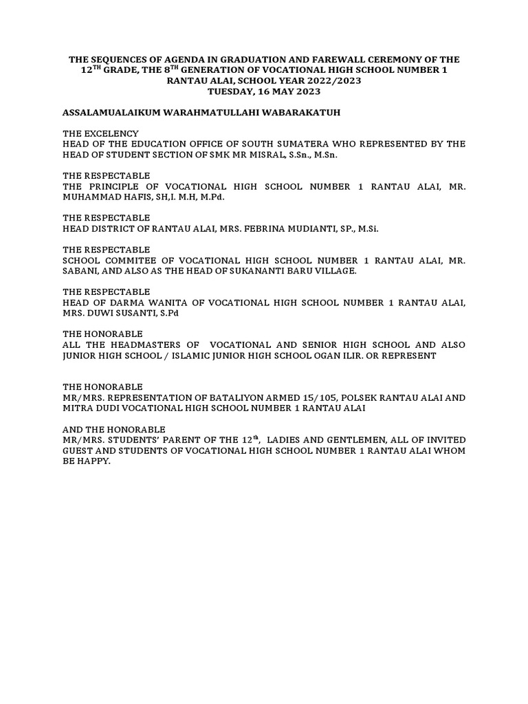 Susunan Acara Perpisahan Bahasa Inggris | PDF | Abrahamic Religions