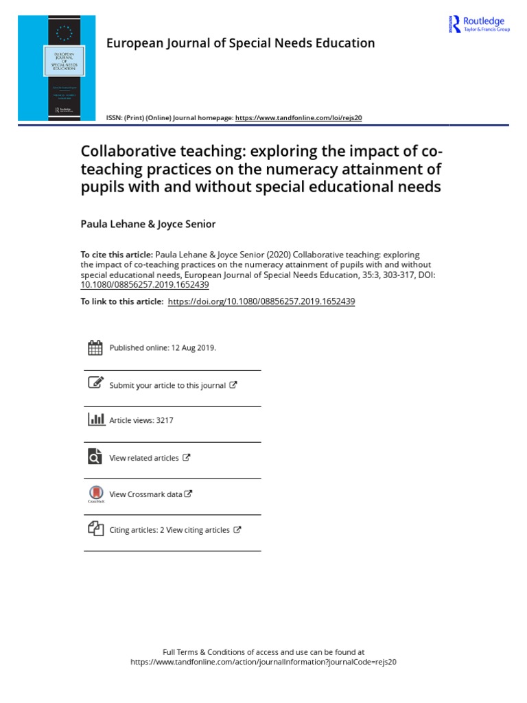 Co-Teaching Impact on Numeracy Attainment | PDF | Teachers | Special ...