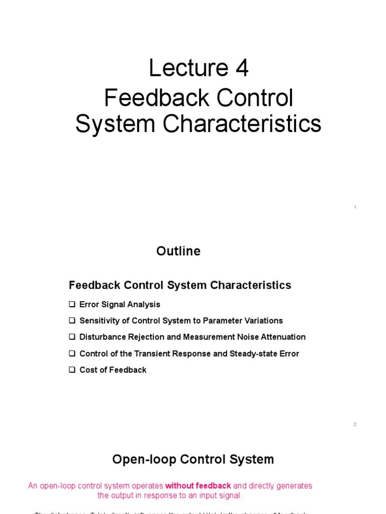 Lecture 04 Feedback Control System Characteristics PDF Control