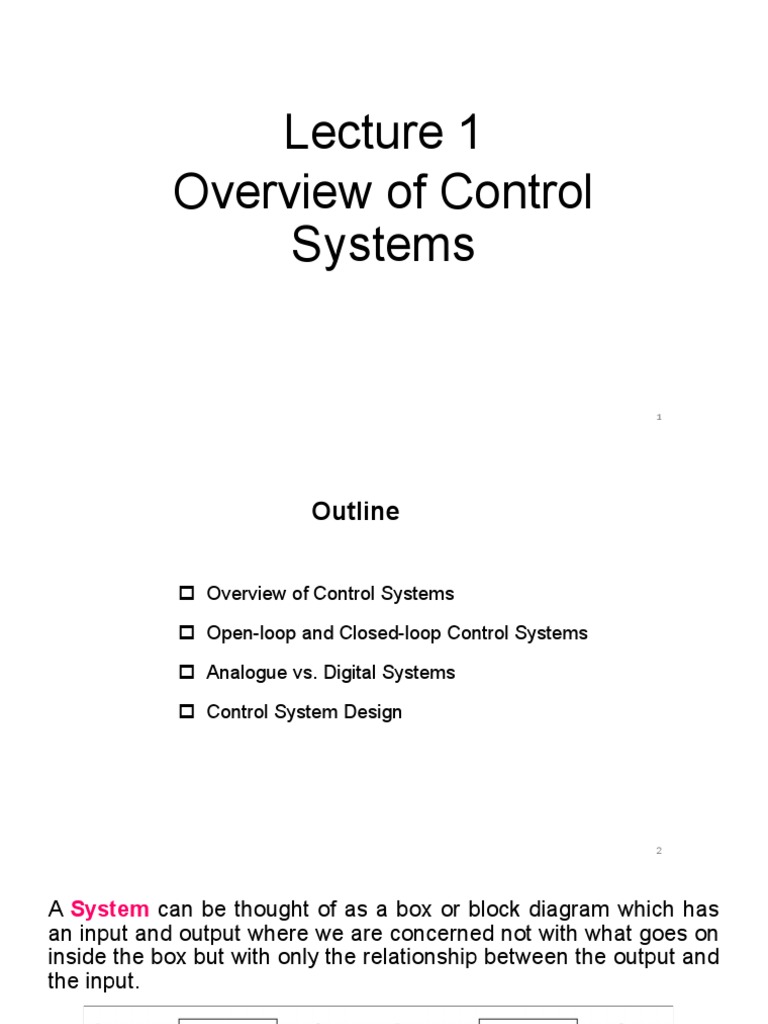 Lecture 01 Overview of Control Systems PDF Control Theory Control