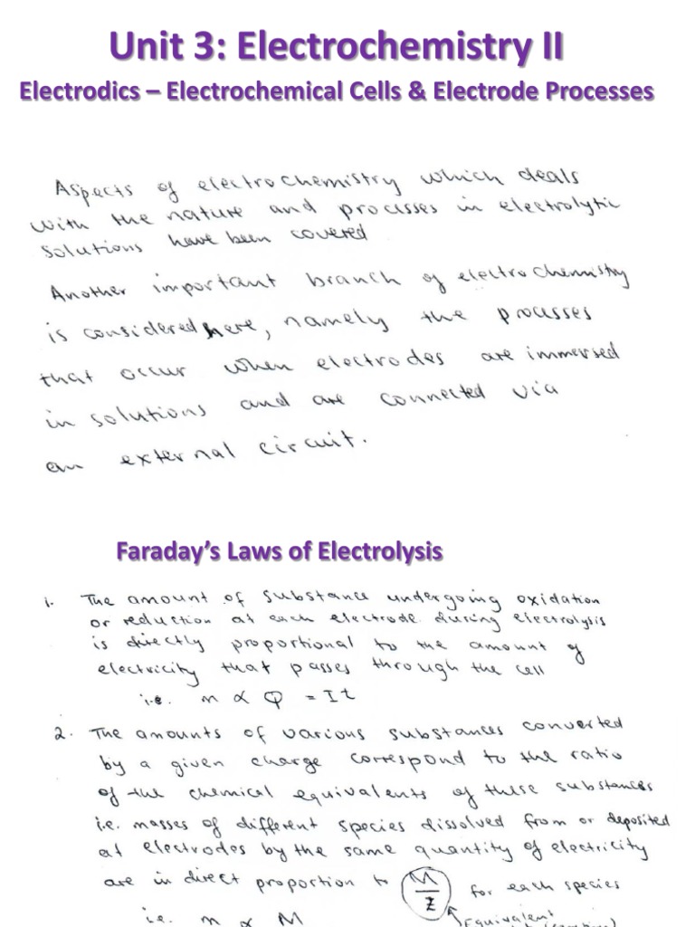 Unit 3 Electrochemistry II Class notes PDF Electrochemistry