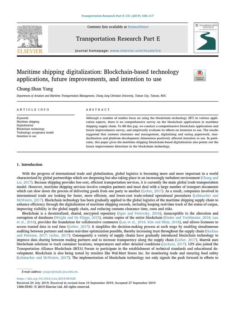 Blockchain in Maritime Shipping Digitalization | PDF