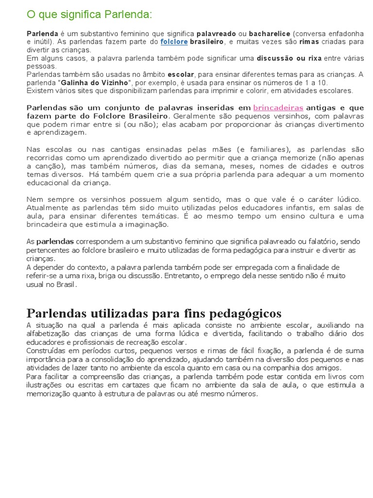 O Que Significa Parlenda | PDF | Pedagogia | Aprendizado