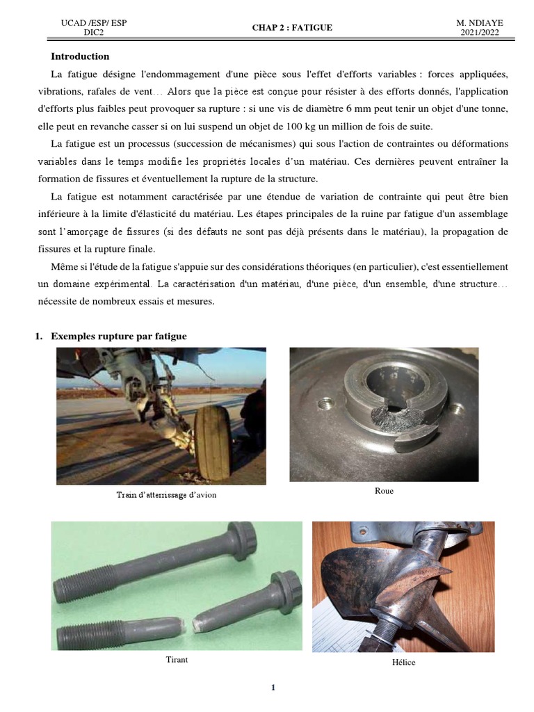 Chap 2. Cours Fatigue (A) | PDF | Fatigue (matériau) | Mécanique