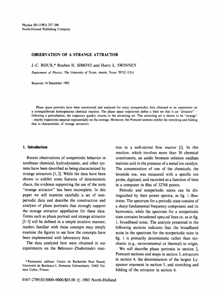 Strange Attractor in Chemical Reaction | PDF | Attractor | Chaos Theory