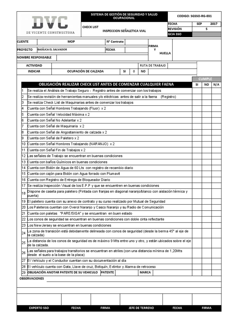 FL Sgsso RG 031 Check List Señalizacion Vial | PDF