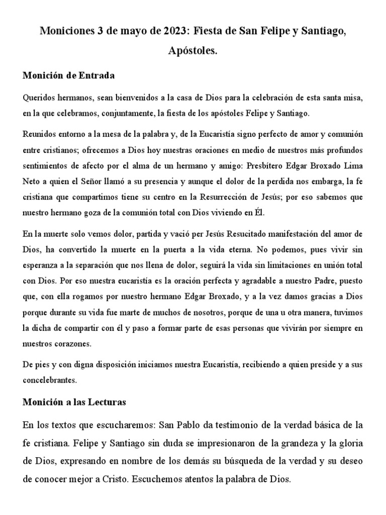 Moniciones 3 de mayo 2023: San Felipe y Santiago | PDF | eucaristía ...