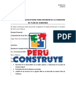 Esquela de Convocatoria para Reunión de La Comisión de Plan de Gobierno