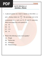 KCET 2014 Previous Year Paper For Physics