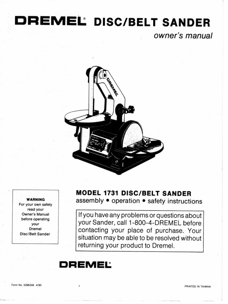 Dremel Mfg. DiscBelt Sander Model 1731 Owner's Instructions Manual PDF