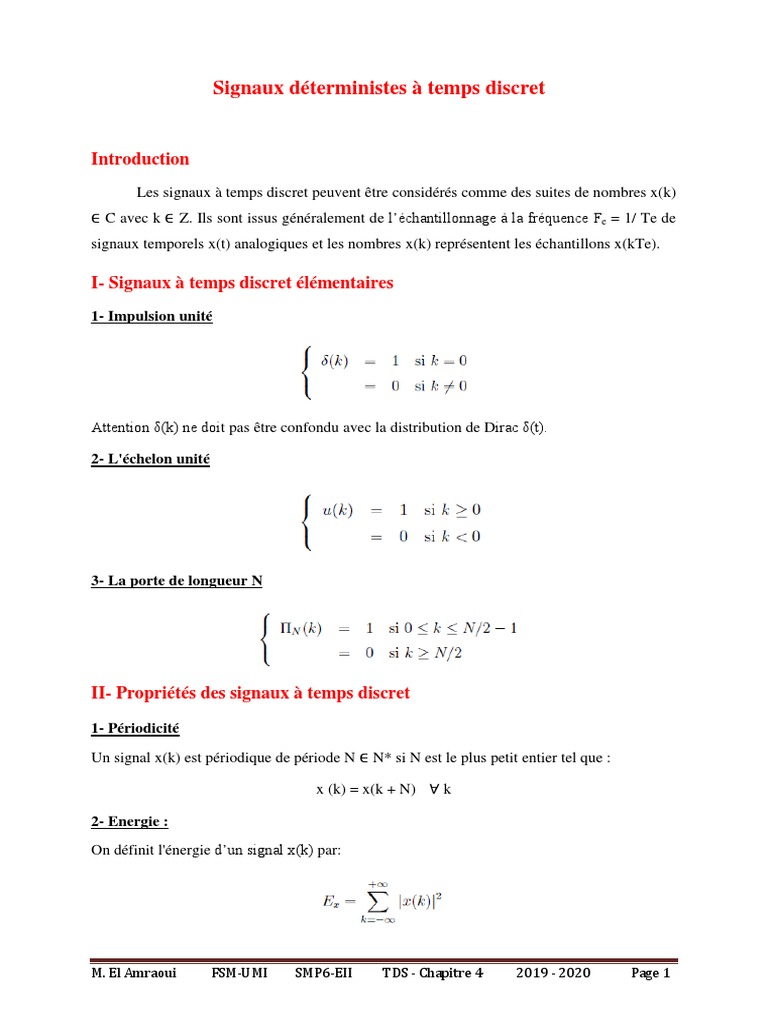 Signaux à Temps Discret et TFD | PDF | Transformation de Fourier ...