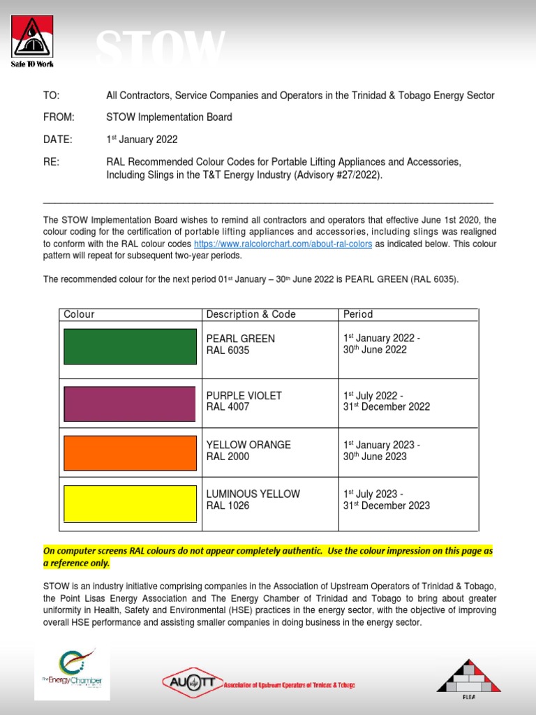 RAL Colour Codes for Lifting Equipment | PDF