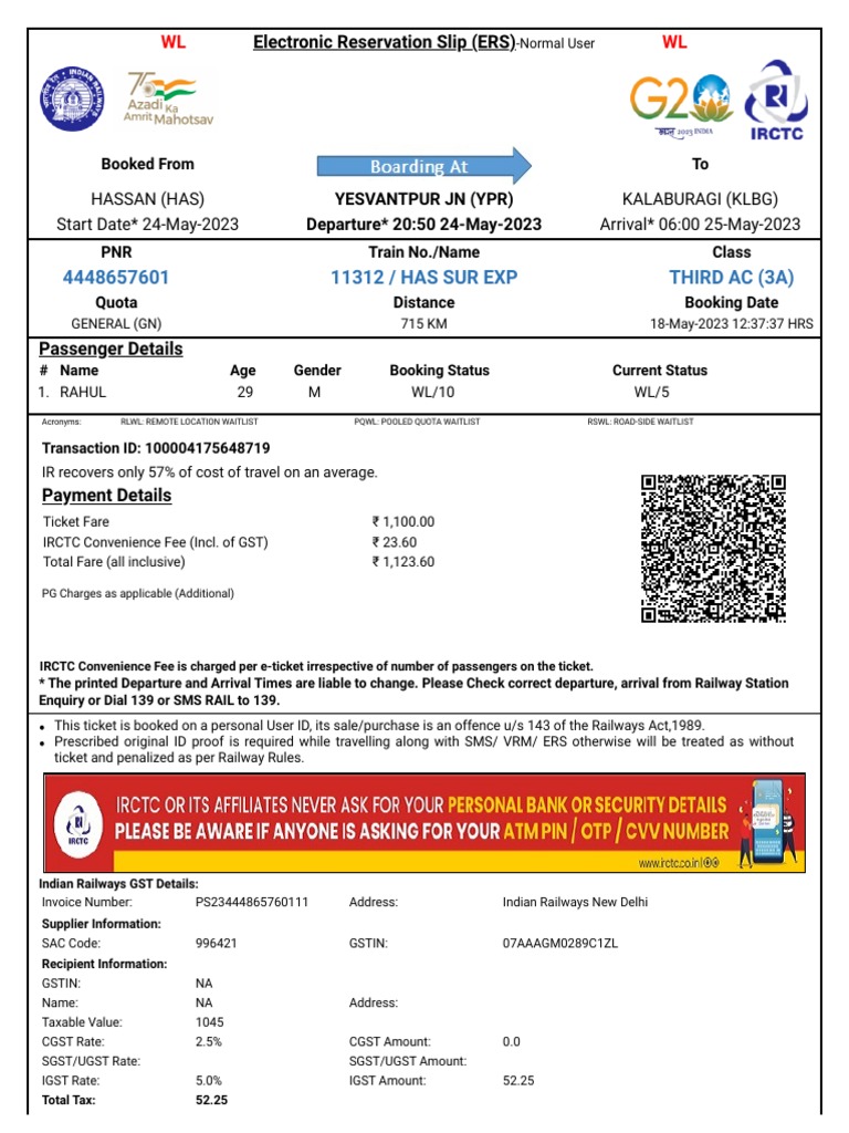24th May Train Ticket | PDF | Identity Document